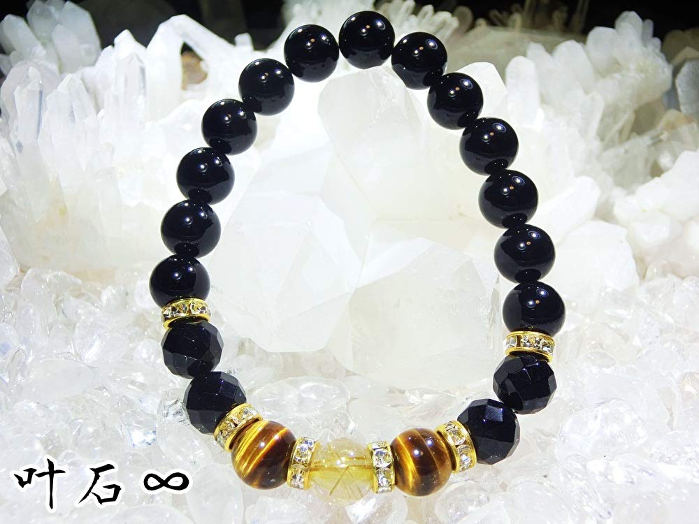 Kanaishi Luck X Money Gold Rutilated Quartz Eye Power Stone Bracelet for Women Stone AAA Purification Set with Pebbles and 16cm [Wealth Luck] Tiger's