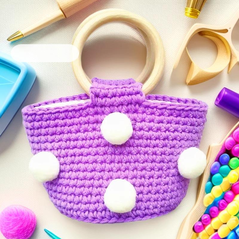 Пряжа Вязание Помпон Сумка-ведро - Модная Вязаная Готовая Женская Портативная Сумка