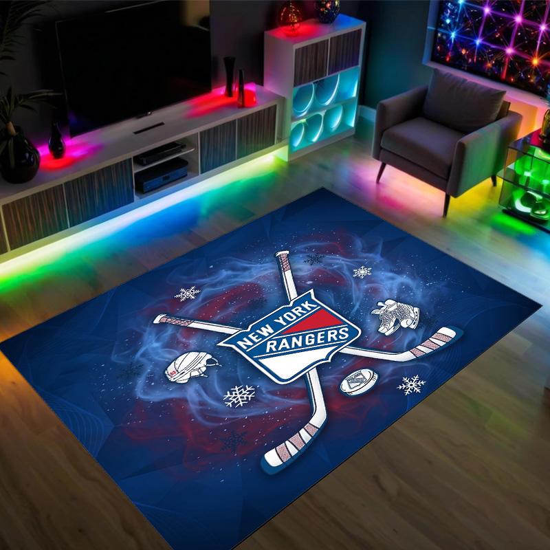 New York Rangers Design Crystal Velvet Carpet Cozy Non?Slip Printed Rug For Bedroom Living Room Entrance