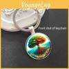 Stylish Glass Keyring With Colorful Tree Artwork For Personal Use And Gift Ideas