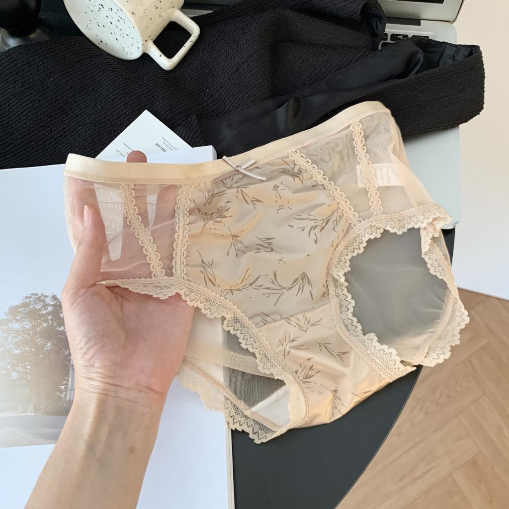 Large Size Women Spring and Autumn New Chinese Sexy Pure Desire Mesh Lace Mid Waist Underwear