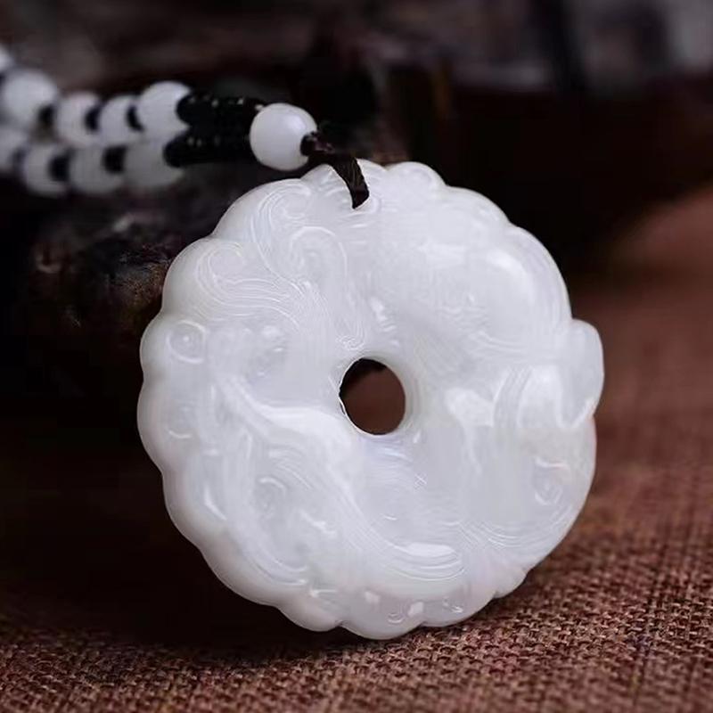 Зеленый нефритовый дракон, вырезанный вручную, полый нефритовый кулон, ожерелье, разноцветный китайский амулет, женский мужской подарок на удачу