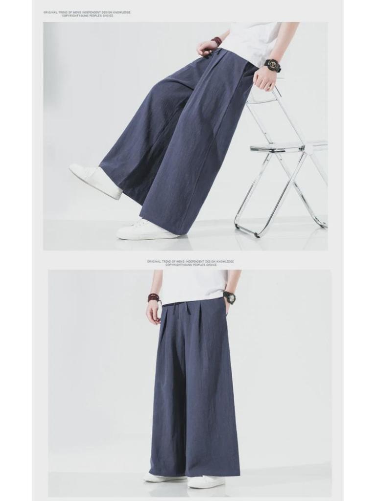 Мужские свободные повседневные брюки широкого покроя из китайского льна