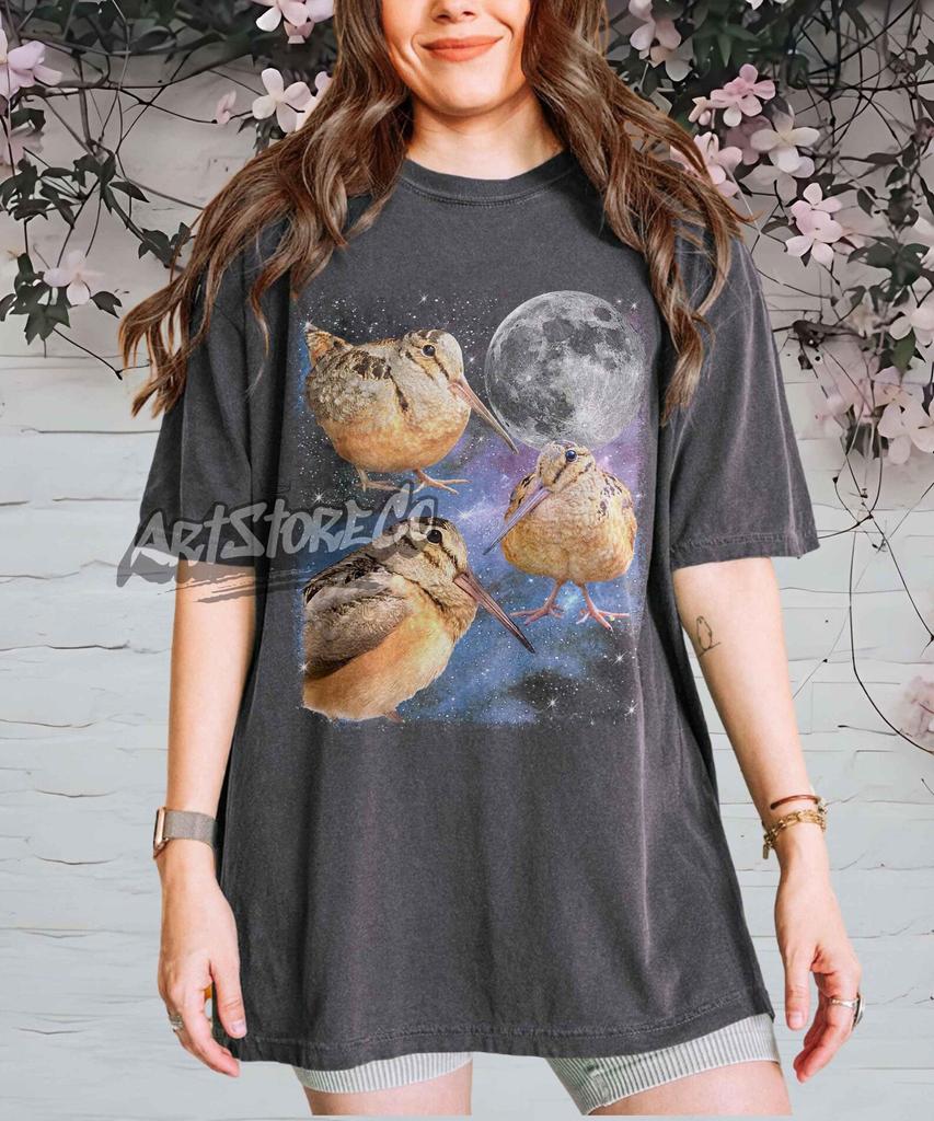 Vintage Celestial Meep Bird Shirt, Moon Animal Graphic Tee, Cottagecore Aesthetic, Boho Mystic Nature Clothing, Gothic Witchy Wild Bird Top