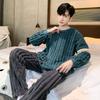 Thick Flannel Men's Pajamas Set Autumn Winter Plus Velvet Thicken Long Sleeves Sleepwear Pjs Nightwear Warm Lounge Wear Set