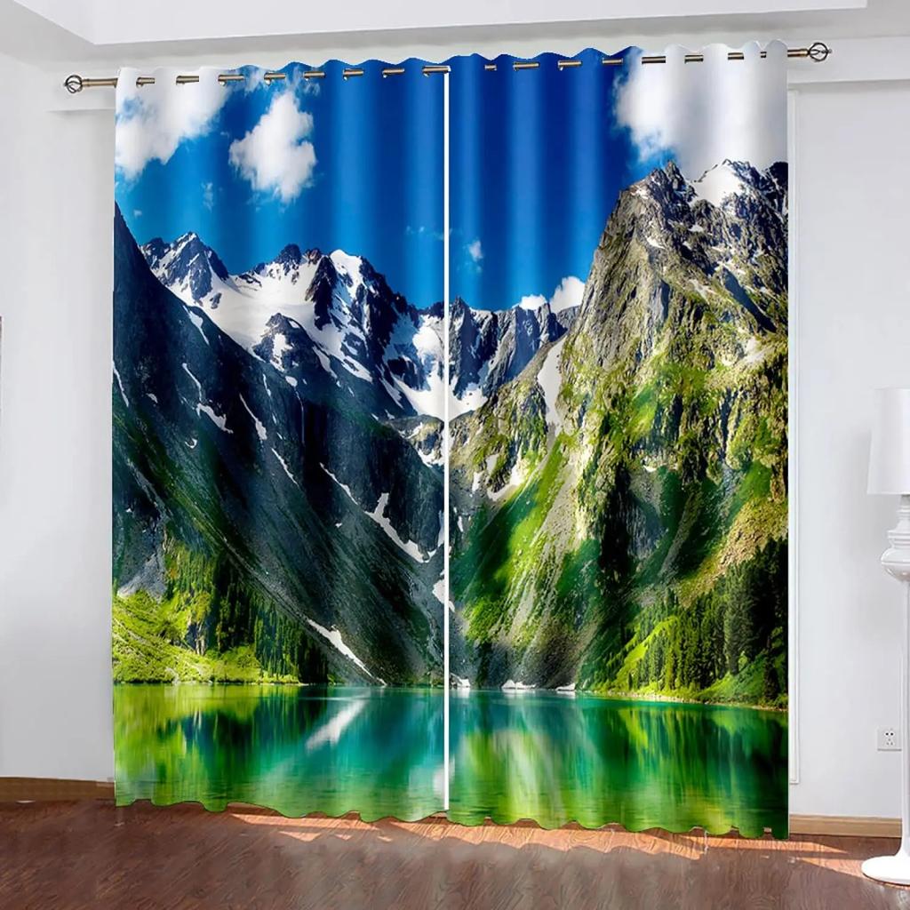 Curtains for Windows Living Room 3D Beautiful Waterfall Mountain Landscape Scenery Printed Curtains for Bedroom 2pcs Boys Girls