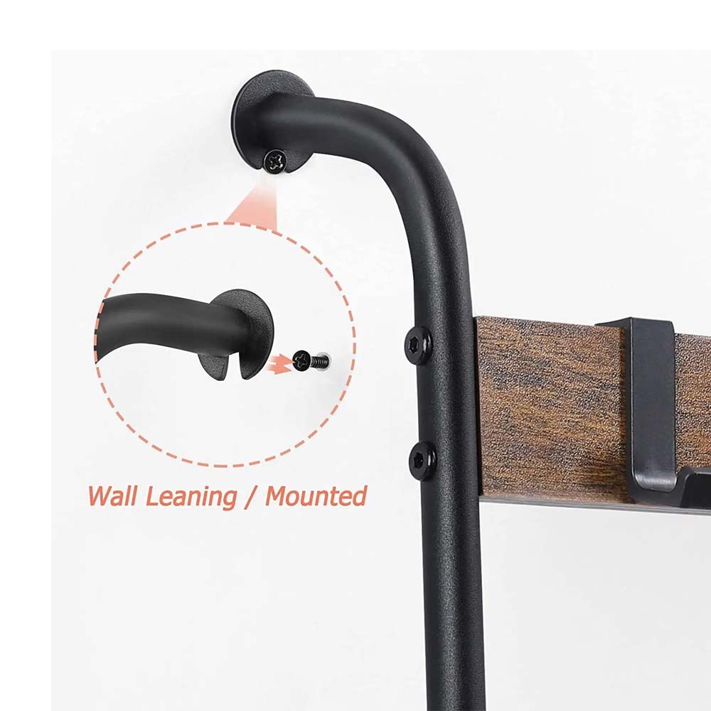 Деревенская коричневая 5-ярусная лестница для одеял с 10 крючками - Настенное хранение для гостиной, спальни и ванной комнаты