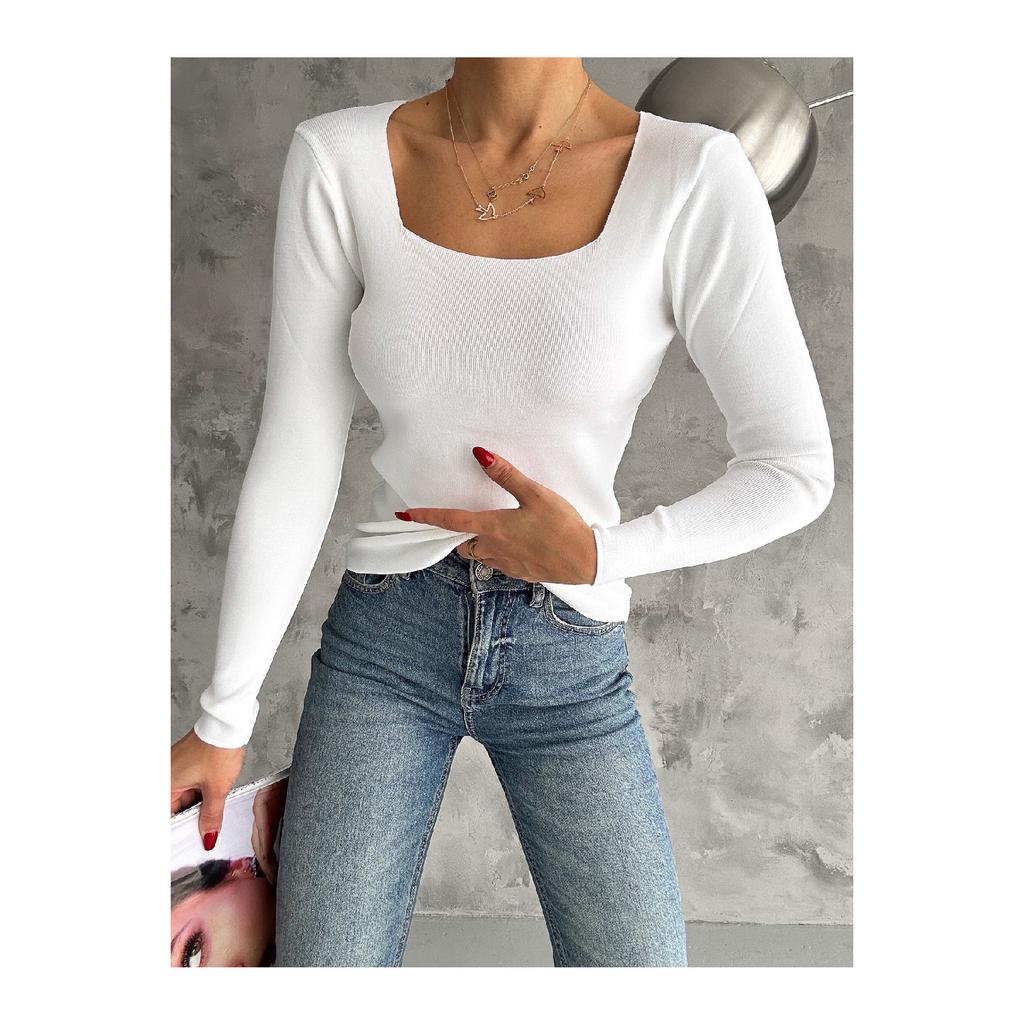 Женский трикотаж с квадратным воротником, сезонный свитер