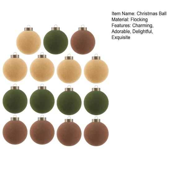 15 Pcs Velvet Christmas Ball Ornaments 3.15 Inch Flocked Plastic Ball Xmas Tree Hanging Decoration for Holiday Party Decor