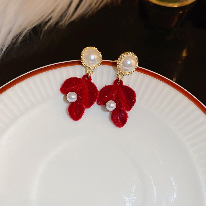 Vintage Red Flocking Earrings Collection Bow Knot Earstuds Vintage Style Earrings Jewelry Gift
