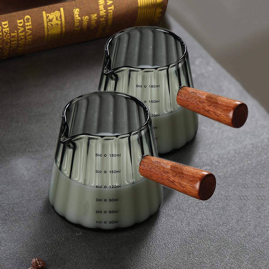 180 мл деревянная ручка стеклянный эспрессо мерный стакан чашка для экстракции кофе со шкалой термостойкий молочник мерная кружка
