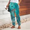 Women 3D Blue Hollowed Out Chrysanthemum Print Pants Lace Up Elastic Waist Loose Trousers Casual Long Pants Trousers with Pockets