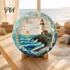 Bedroom Beach Style Decoration Lighthouse Sea Glass Art Wall Ornament, Hand Assembled Shells And Tumbled Unique Theme Gift Decor,