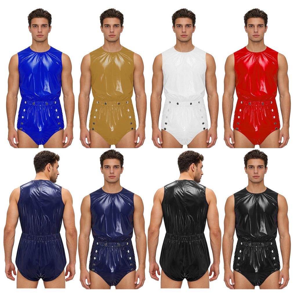 Men’s One-Piece Swim Bodysuit S-3XL Waterproof Sleeveless Back Zipper Open Crotch Button Closure Elastic Waist for Club