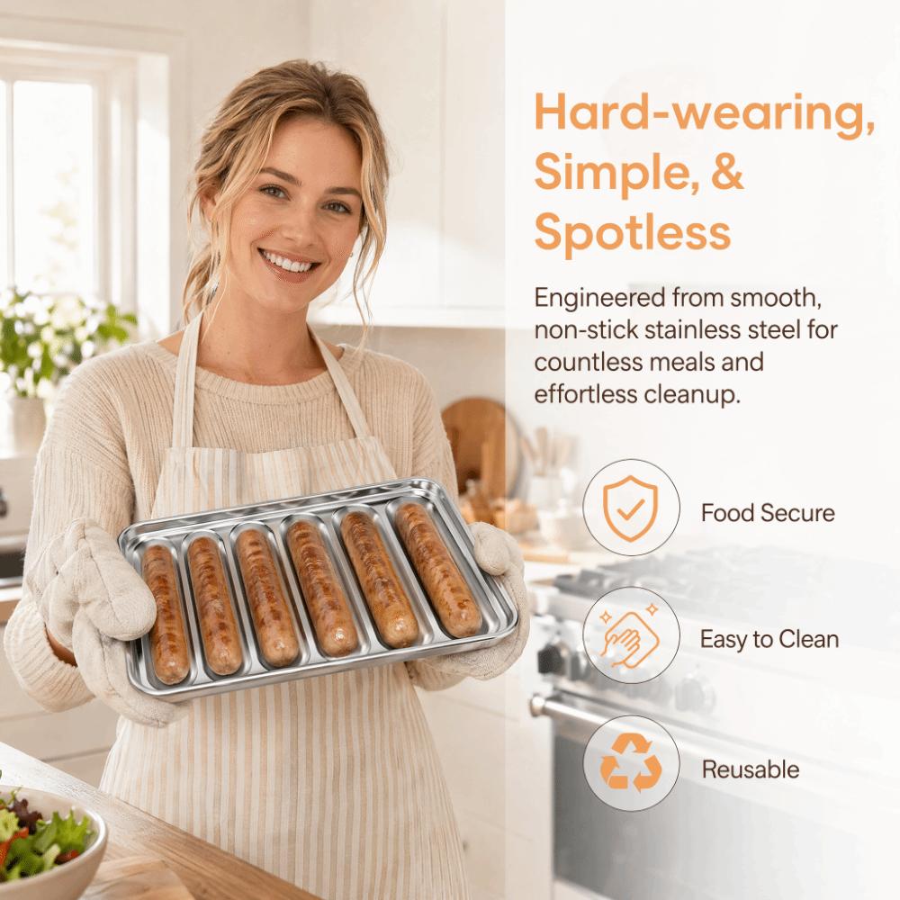 6-Cavity Sausage Mold Silver Sausage Baking Mold Durable Hot Dog Mold Multi-Purpose