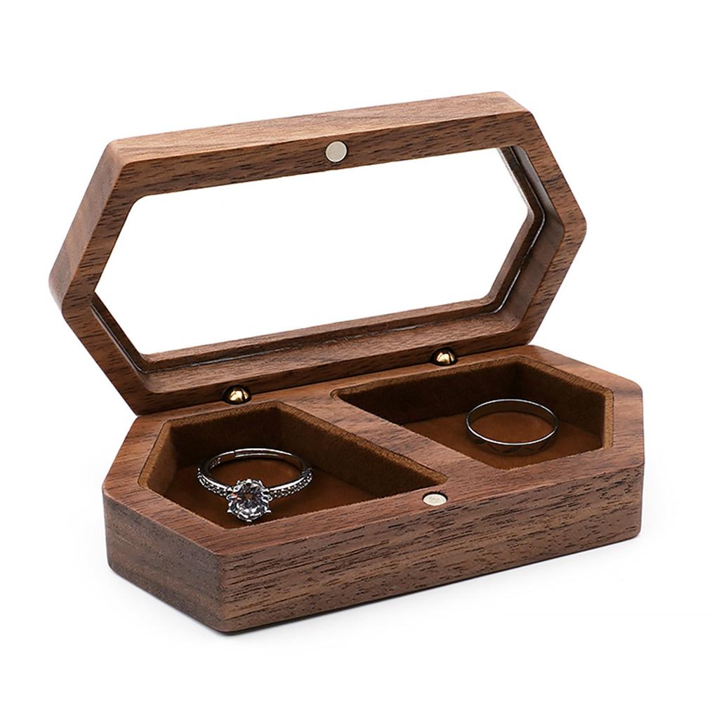 Мини-органайзер для ювелирных изделий, коробка для обручальных колец, дорожный футляр из орехового дерева, держатель для сережек для предложения, свадебная церемония