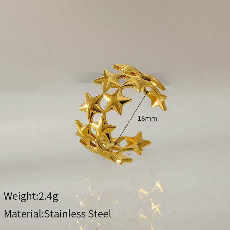 2026 New Stainless Steel Double Layer Star Waterproof Rings for Women Gold Color Opened Star Rings Cute Wedding Jewelry Gifts
