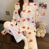 Women's Spring Pajamas Homewear Set for Girls Students Polka Dot Cute Cartoon Long-Sleeved Comfortable Pajamas Homewear Set