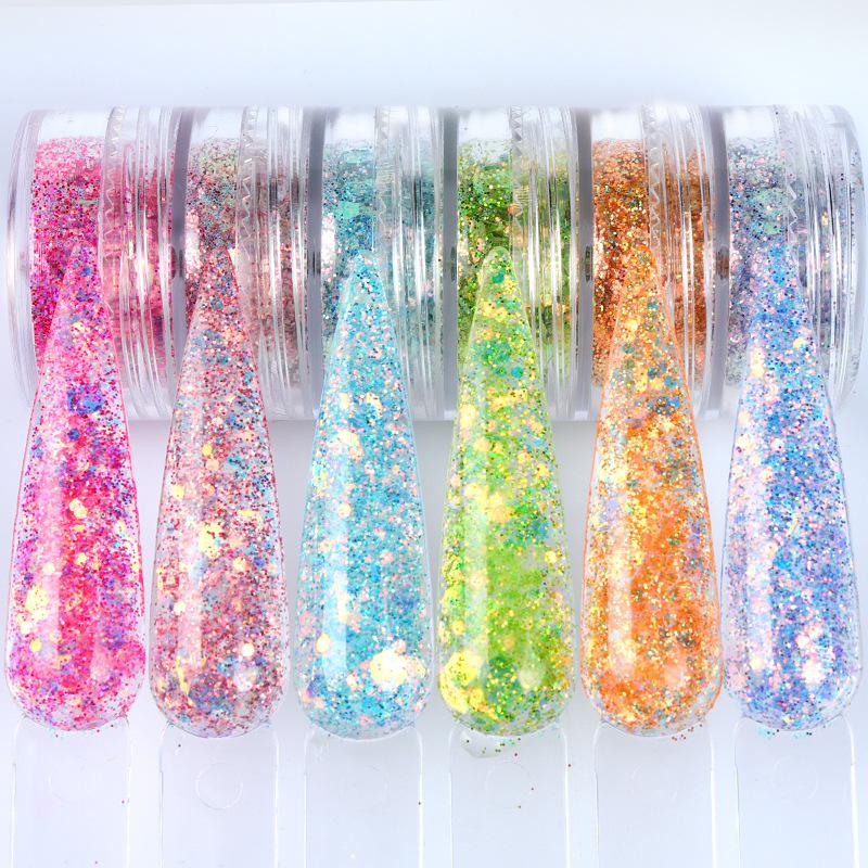6 Colors Set Mixed Size Hexagon Gradient Nail Glitter Sequins Sparkly Spangles Nail Art Decoration