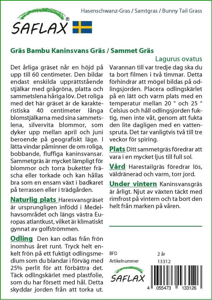 SAFLAX Garden in the Bag - Трава Банни Хвост - 100 семян - С субстратом в подходящем мешке - Lagurus ovatus