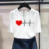 (Asian Size) Fashion Print Heartbeat Sweet Love 90s Style Trend Graphic Tee Female Casual T Clothing Casual Women's Top Short Sleeve T-shirt