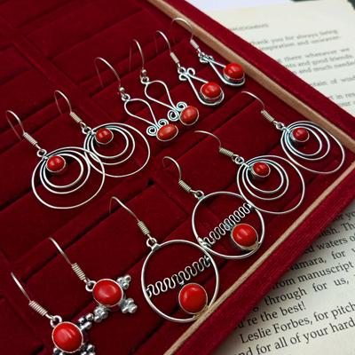 Coral Gemstone 925 Sterling Silver Plated Women 10 Pairs Earrings MY-8