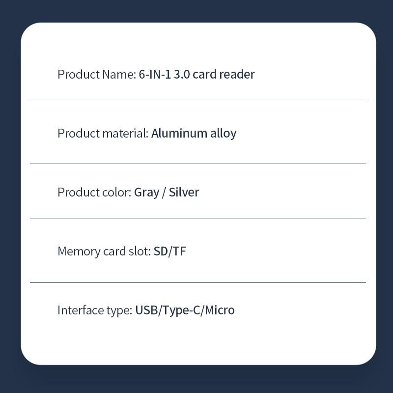 Type C Micro Sd Card Reader Type C To Usb Otg Adapter 6 In 1 USB 3.0 TF Card USB Flash Drive Type C Card Reader