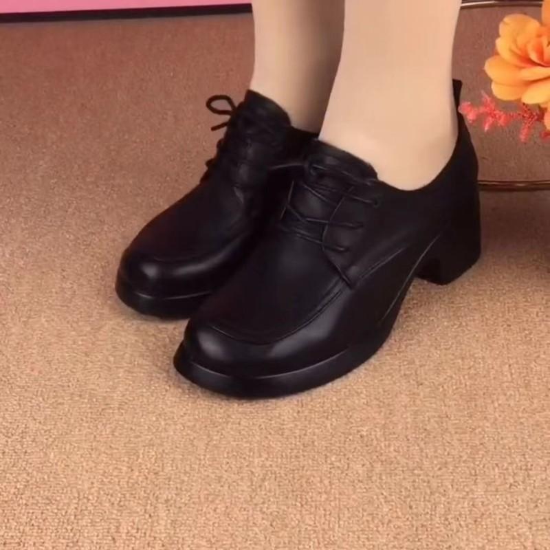 Туфли Maogu с круглым носком на высоком каблуке, черные, на шнуровке, женские, из мягкой кожи, всесезонная обувь, весна-осень 2024 г., новинка