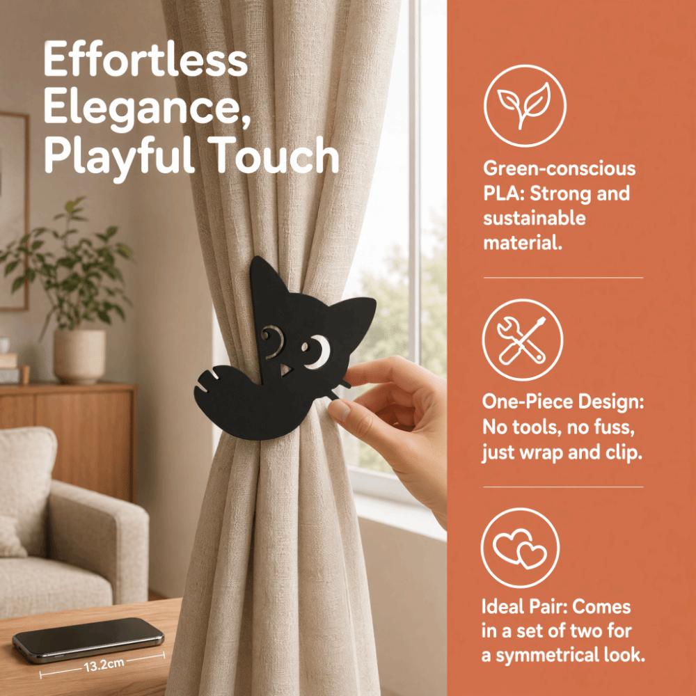 1 Pair Adjustable Curtain Tieback Fashion Curtain Buckle Ornament Black Cat Curtain Straps Bedroom