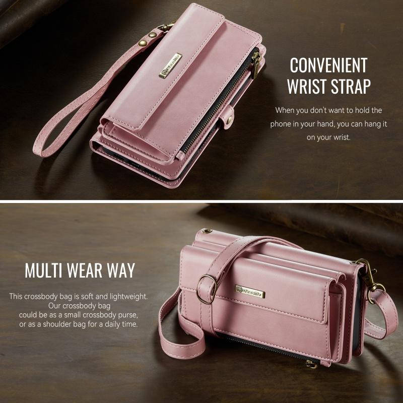 Чехол-бумажник с длинным ремешком из флип-кожи для Samsung Galaxy S26 Ultra S25 FE S24 Plus S23 S22 S21 A57 A17 A16 A56 A15 A55 A14 A54 с молнией и карманами для карт