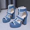 Fashion Summer Women's Cool Boots Fashion Thick Heel High Heeled Sandals Classics Denim Hollow Out Cool Boot Luxury Platform Women Shoes