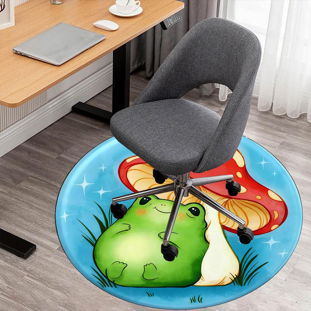1pc frog mushroom Round Chair mat office Area Rug - Non-Slip, Floor Mat for Office, Bedroom, Ideal home decor gift p0105062