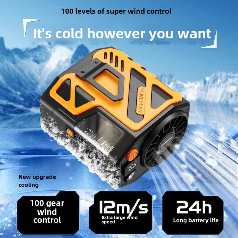 Портативный подвесной вентилятор Mecha Waist: Сильный ветер, зарядка от USB, идеально подходит для строительных площадок.