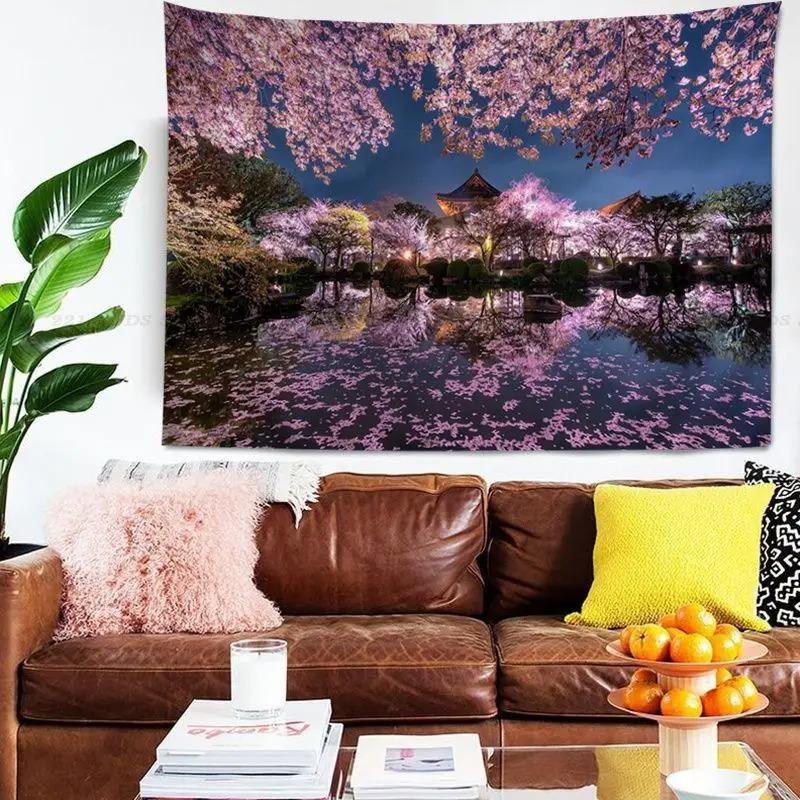 Гобелен для гостиной в офисе Гобелен с изображением цветущего леса Гобелен для украшения стен дома