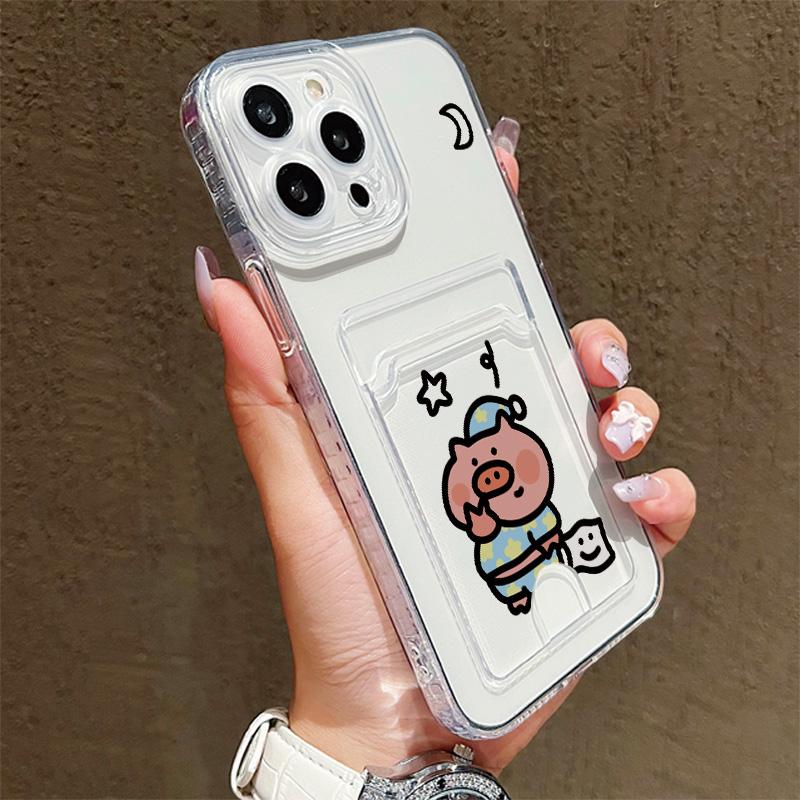 Силиконовый чехол-карман для карт для iPhone 17 Air 16 14 13 Samsung S23 S24 S25 Plus Redmi Note 14 13 12 11 10 Прозрачный бампер для телефона