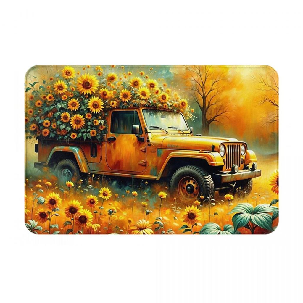 Sunflowers 70s Golden Pattern Flowers Non-slip Doormat Floor Mat Washable Carpet Rug for Kitchen Entrance Bedroom Footpad Mats