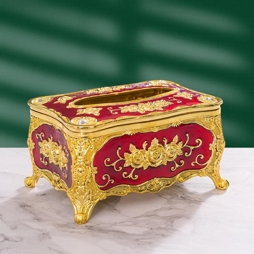 Light Luxury Tissue Box Holder Rose Pattern Tissue Dispenser Napkin Holder Restaurants