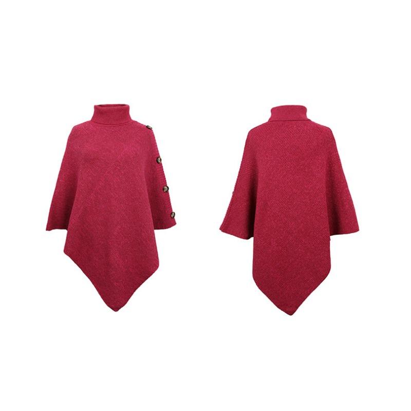 Fashion Warm Autumn Winter All-match Loose Shawl Cape Sweater Women Solid Color High-neck Cross-border Knitted Sweater Coat