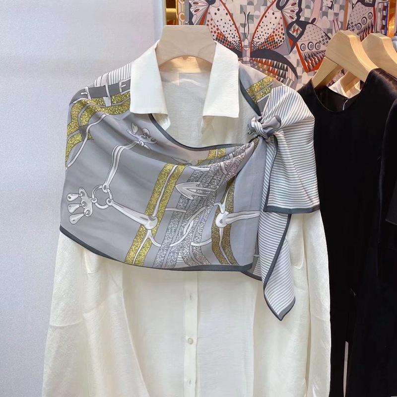 Silk Mulberry Silk Silk Scarf Plain And Elegant Water Ink Bamboo Silk Scarf Women'S Double Crepe Scarf Shawl