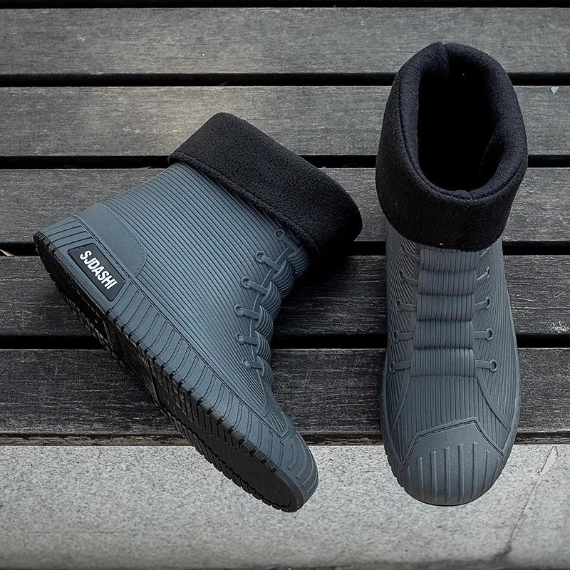Модная универсальная повседневная короткая водонепроницаемая обувь для мужчин и женщин, на флисовой подкладке, теплая, противоскользящая, износостойкая, уличные дождевые ботинки