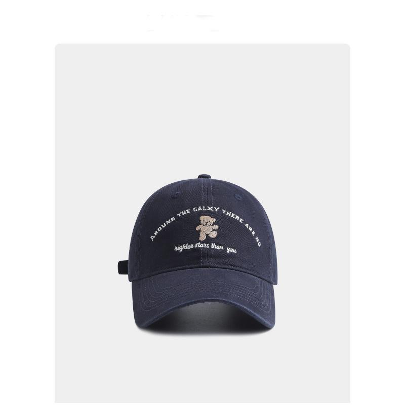 Cute Dancing Bear Embroidered Baseball Cap for Women with Four Seasons Faces Small Korean Style Trendy Wide Essence Baseball Cap