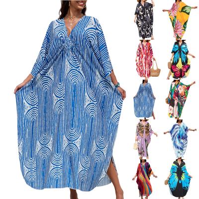 Женское платье, красочные цветочные принты, свободный халат для отпуска, бикини, защитный халат от солнца