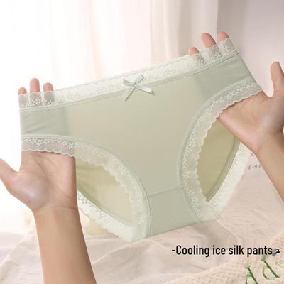 Женские трусики средней посадки из антибактериального ледяного шелка - Дышащие, Быстросохнущие, Ластовица из 100% хлопка, Удобные, Сексуальный дизайн треугольник.