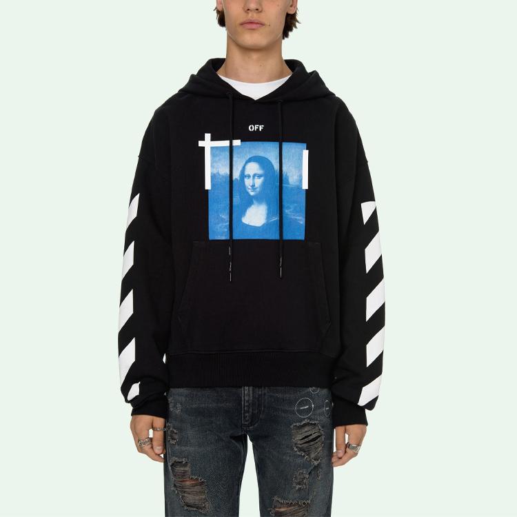Off-White Синие черные мужские топы с капюшоном Monalisa OMBB037R21FLE0011001