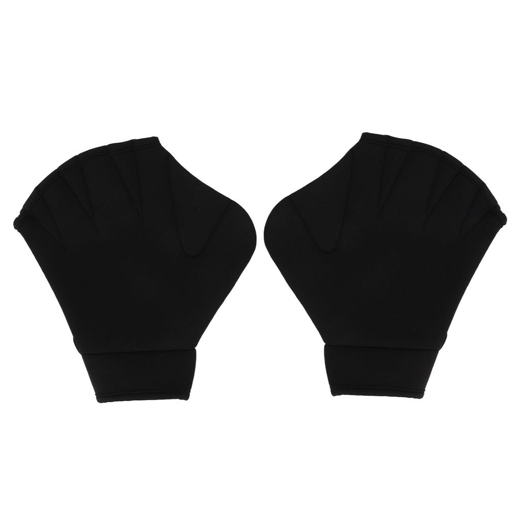 2Pcs Swimming Webbed Gloves Open Fingers Adjustable Swimming Training Gloves with Wrist Strap for Swimming Diving Black