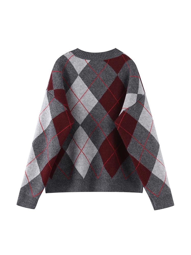 Женский жаккардовый вязаный свитер с ромбовидным узором, с круглым вырезом, женский теплый и модный зимний пуловер с круглым вырезом 2025