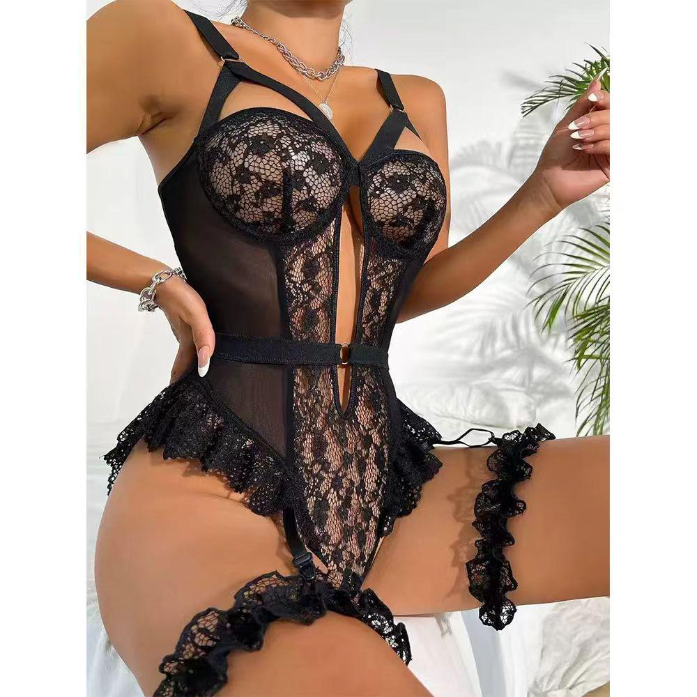 Women's Sexy Lace Bodysuit - Embroidered Backless Mesh One-piece