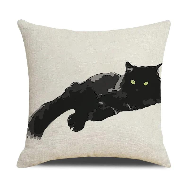 Смешные коты Принт Наволочка 45х45см Льняная наволочка Фермерский дом Домашний офис Декор Наволочка для диванной подушки Чехол для подушки