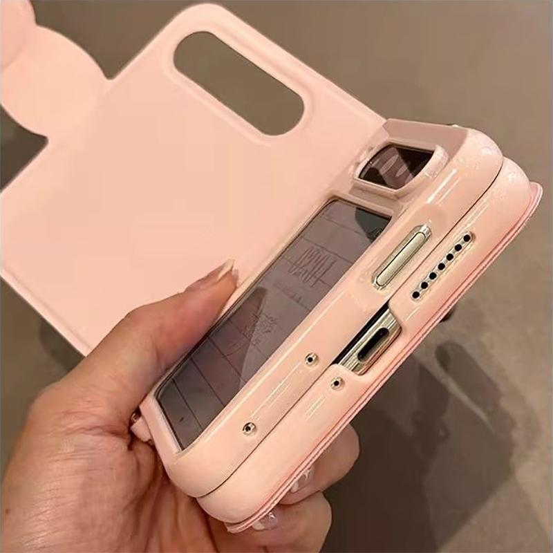 Милый чехол-книжка для Samsung Galaxy Z Flip6 zflip5, мультяшная розовая кожаная обложка со стилусом и ремешком для руки