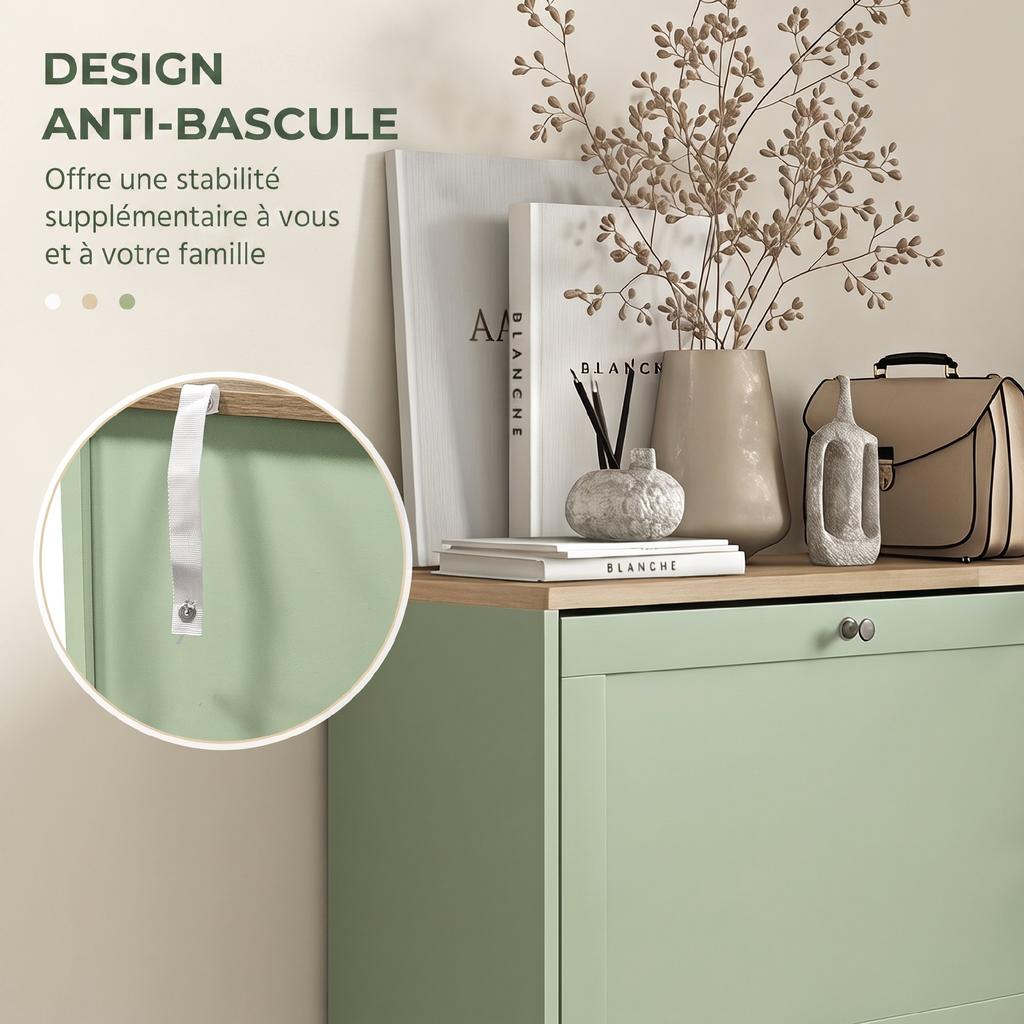 Shoe Cabinet, 3 Drop-Down Doors, 18 Pairs, 60x23.5x115cm, Green